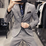 Riolio  S-7XL ( Blazer + Vest + Pants ) Brand Men's Formal Business Suit Three-piece Set Groom Wedding Party Dress Solid Color Plaid