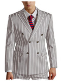 Riolio  Men's Pinstripe 2 Piece Suit Set Double Breasted Peak Lapel Slim Fit Striped Tuxedo Suit For Wedding Prom Business Formal