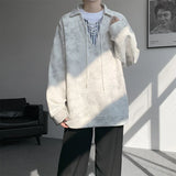 Riolio  Collar Sweatshirt Mens Layered V Neck Pullover Fake Two Piece Streetwear Casual Hoodie Jacket Fall 2025 New Tie Dye Design