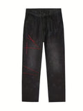Riolio  Japanese Retro Loose-Fitting Jeans for Men, Cityboy Style, Elastic Waist, Drapey Solid Color Wide-Leg Dad Pants