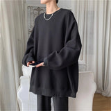 Riolio  Waffle long sleeved solid color T-shirt for men in spring and autumn casual men's round neck loose long sleeved shirt for