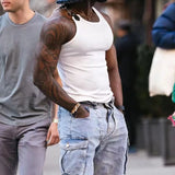 Riolio  Streetwear Mens Tank Tops Sexy Chain Button Straps Vest Shirt Hip Hop Men Clothing Casual Sleeveless Elastic Slim Fit Camisoles