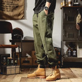 Riolio  Loose Fit Cotton Work Trousers for Men with Elastic Waist Baggy Outdoor Wear Resistant Cargo Pants Summer Autumn Seasonal Wear