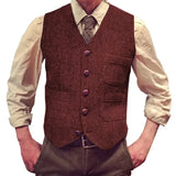 Riolio  Men Vest Dark Green Tweed Slim Casual Business Waistcoat For Wedding Party Banquet Work Prom Set Men Suit