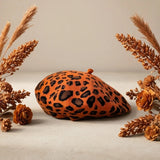 Riolio  Leopard Print Beret Hat, Autumn Winter New Vintage British Japanese Fashion Warm Versatile Painter Cap