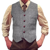 Riolio  Men Vest Dark Green Tweed Slim Casual Business Waistcoat For Wedding Party Banquet Work Prom Set Men Suit