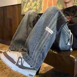 Riolio  Striped Jeans Men Spring Summer Denim Jeans Vintage Baggy Pants Women Elastic Waist Loose Straight Pants Fashion Men Trousers