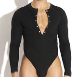 Riolio  Mens Sexy Home Jumpsuit Spring Gayboys Shaping Niche Half Cardigan Fun Long-Sleeved Triangle Jumpsuit Men'S Clothing New