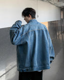 Riolio New High Street Men's Zip-up Denim Jackets Casual Washed Streetwear Stand Collar Texture Korean Harajuku Retro Long Sleeve Coats