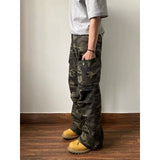 Riolio Men's Fashion Cargo Pants Jeans Washed Camouflage Multi-pockets Straight Wide Leg Denim Vintage Y2K 92s Pants New Stylish