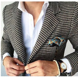 Riolio WELL DRESSED MEN Plaid Suit Jacket for Men 1 Pc Notch Lapel Houndstooth Business Blazer for Wedding Party Fashion Coat Size XS-5XL