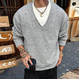 Riolio  Men's Color-blocking Knitted Sweater Light Luxury Deep V Neck Long Sleeve Pullover Autumn Japanese Trending Male Clothing M-3XL