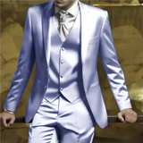 Riolio  Silver Grey Men's clothing Satin Simple Men's Suits Balzer Luxury Male Clothing Skinny Wedding Outfits 3 Piece Jacket Pants Vest