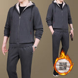 Riolio Men's Set Winter Pure Cotton Middle-aged and Elderly Sports Plus Velvet Set Winter Dad Set Two-piece Cardigan Lamb Wool Set