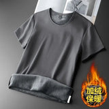 Riolio Men Thermal Underwear Tops Fleece Thickened Short Sleeve T-Shirt Keep Warm Tees O-neck Solid Bottoming Shirt Thermo Pullover