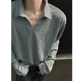 Riolio  Spring Long Sleeved T-shirt Men Fashion Lapel T Shirt Men Streetwear Korean Loose Casual T Shirt Mens Polo Shirt Male Hoodie