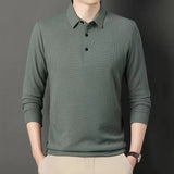Riolio  High end men's long sleeved polo shirt autumn new item imitation cotton lapel waffle T-shirt loose business casual men's top shi