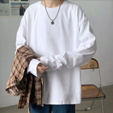 Riolio  Men's Solid Color Bottoming Shirt Spring and Autumn Long-sleeved T-shirt Japanese Top