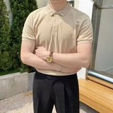 Riolio  Summer Men Clothing Short Sleeve Men's Polo Shirt Fashion Slim Casual Design Sense Lapel Button Solid Color Golf Polo T Shirt