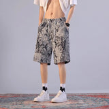 Riolio  Men's New Floral Print Versatile Trendy Blue and White Porcelain Loose Five-point Casual and Fashionable Shorts