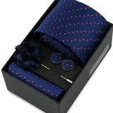 Riolio  Men Necktie Flower Pin Set With Box Luxury Necktie Handkerchief Brooch With Cufflinks Set Gift Box Wedding Men Suits Gravatas