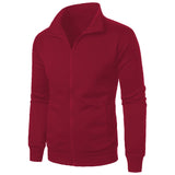 Riolio Men's casual sports zipper stand collar hoodie coat men's solid color cardigan