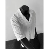 Riolio White Hollow Short-sleeved Shirt Men's Summer American Retro Ice Silk Cool Cuban Collar Shirt Fashionable Half-sleeved Urban