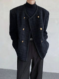 Riolio American Elegant Blazer Coat Autumn Winter High-end Wool Suit Men's Korean Style Loose Double-breasted Suit Vintage Jacket Chic