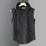Riolio  Summer Thin Ice Silk Vest Men Tide Quick-Dry Sleeveless T-shirt Hip Hop Waistcoat Hooded Sport Tank Top Trend Hoodie