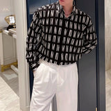 Riolio  Summer Korean Long-sleeved Shirt POLO Collar Single-breasted Men's Letter Printing Fashion Casual Youth Trend Contrast Color