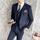 Riolio  ( Blazer + Vest + Pants ) High-end Formal Casual Business Striped Fashion Men's 3 Piece Suit Groom Wedding Dress Suit