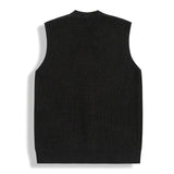 Riolio  New Luxury Casual Men Sweater Vest Leisure Trendy Knit V Neck Button-down Solid Color Sleeveless Cardigan Retro Basic Waistcoats