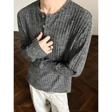 Riolio  Autumn Black Long Sleeved T-shirt Men Fashion Casual Knitted T Shirt Men Streetwear Korean Loose Striped T-shirt Mens Top 4XL
