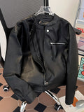 Riolio American Retro Pattern PU Leather Short Jacket Men Women Vintage Deconstructed Atmosphere Casual Couple Trendy High-end Jacket