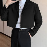 Riolio Men Blazer Solid Color Lapel Long Sleeve Autumn Casual Suits One Button Streetwear Fashion Male Crop Coats S-5XL