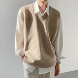 Riolio Spring Men's Clothing Luxury Knit Vest Sweater Retro V Neck Sleeveless Loose Stylish Vintage Solid Color Leisure Knitwear