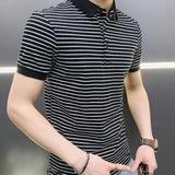 Riolio  Man with Collar Tee Shirts Streetwear Top Striped Black Vintage Clothing Polo T Shirt for Men Plain Trashy Y2k S Cotton White Xl