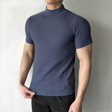 Riolio Men's Clothing Fashion Jacquarded Tops Luxury High Quality Knit O Neck Short-sleeved T-shirt Leisure Popular Retro Slim Knitwear