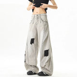Riolio Men Ripped Jeans Unique Patchwork Loose Fit Straight Leg Denim Fashion Casual Trendy Streetwear Distressed Comfort Vintage Style