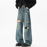 Riolio NEW Baggy jeans man Frayed Damaged Hole Baggy Wide Leg Jeans for Men and Women Streetwear Casual Ropa Hombre Denim Trousers