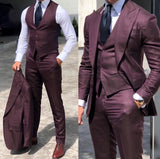 Riolio Classy Wedding  Suits Slim Fit Groom Wear Men's Tuxedo Groomsmen Suit Male Cheap Formal Business  (Jacket+Vest+Pants）