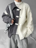 Riolio  Korean street trend men and women spliced sweaters for couples in autumn and winter loose button design knitwear harajuku y2k