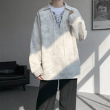 Riolio  Collar Sweatshirt Mens Layered V Neck Pullover Fake Two Piece Streetwear Casual Hoodie Jacket Fall 2025 New Tie Dye Design