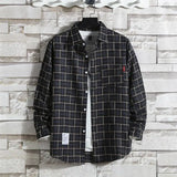Riolio  Plaid Male Top with Pocket Long Sleeve Men's Shirt and Blouse Designer Slim Fit Casual Cheap Brand Button Fashion