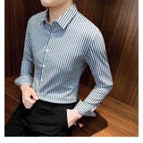 Riolio  Long-sleeved Shirt Korean Style New Autumn Men's Shirt Slim Business Casual No-iron Striped Button Cardigan