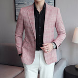 Riolio Luxury High-end Brand Solid Color Plaid Stripe Men's Casual Business Blazer Groom Wedding Dress Party Show Host Suit Jacket Coat