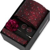Riolio  Men Necktie Flower Pin Set With Box Luxury Necktie Handkerchief Brooch With Cufflinks Set Gift Box Wedding Men Suits Gravatas