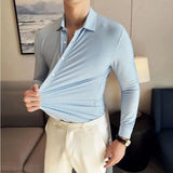 Riolio Plus Size 4XL-M High Elasticity Traceless Spandex Shirts New Men Striped Slim Fit Non-ironing Business Long Sleeve Shirt