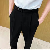 Riolio  New Summer Thin Versatile Casual Suit Pants Men Belt Solid Color Slim Feet Pants Men