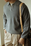 Riolio  New American Chic Men Polo Sweater Luxury Trendy Business V Neck Knit Solid Color Pullover Leisure Slim-fit Long Sleeve Knitwear